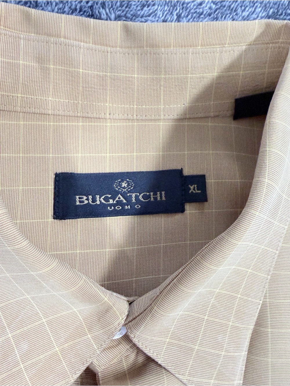 SKU 1300 Bugatchi Tan Windowpane Dress Shirt
